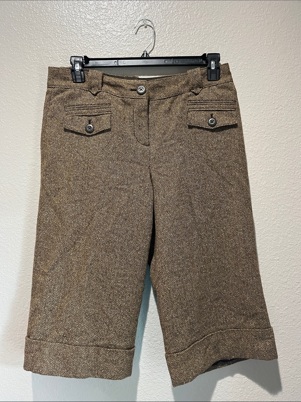 LOFT Brown Tweed Capris Wool Silk Blend Sz 12p Boho Career Office TC0677